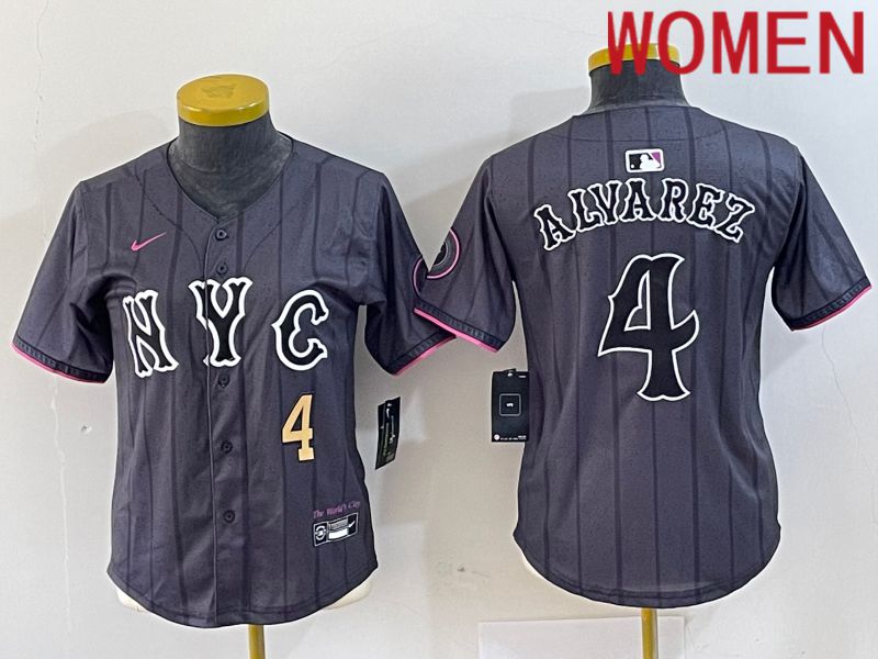 Women New York Mets #4 Alyarez Black City Edition 2024 Nike MLB Jersey style 3->women mlb jersey->Women Jersey
